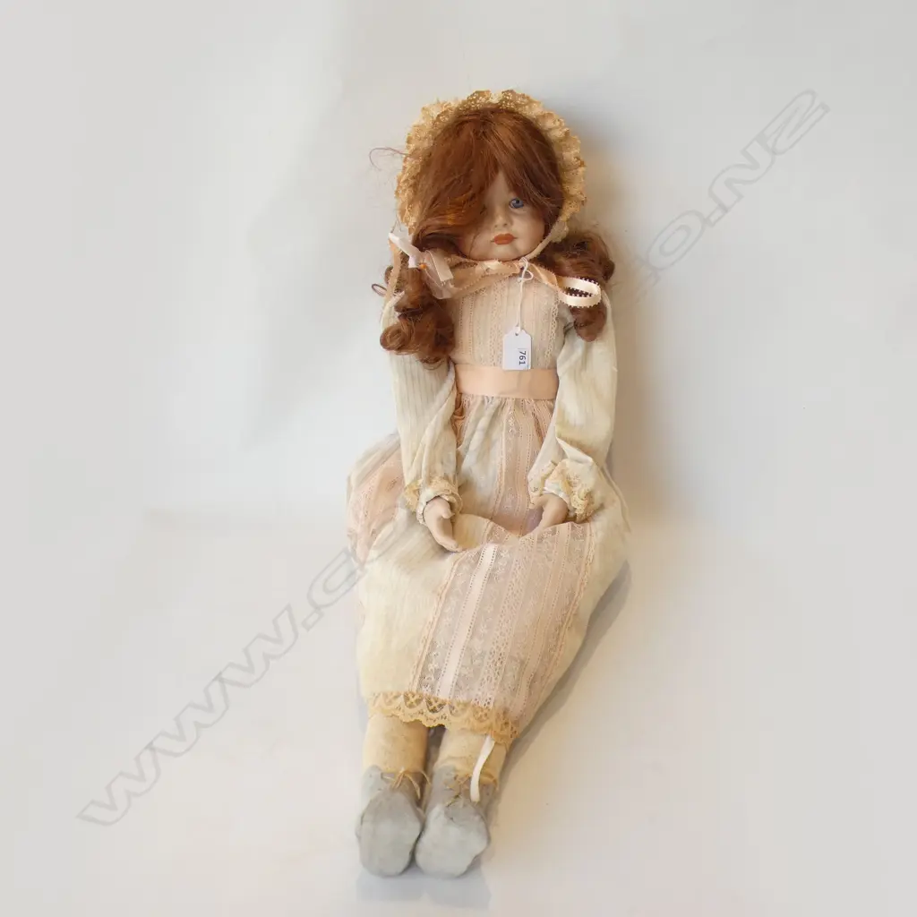 LG FRENCH PORCELAIN DOLL BY M HILL '87 IN ORIGINAL CLOTHES H 670MM Image 1++