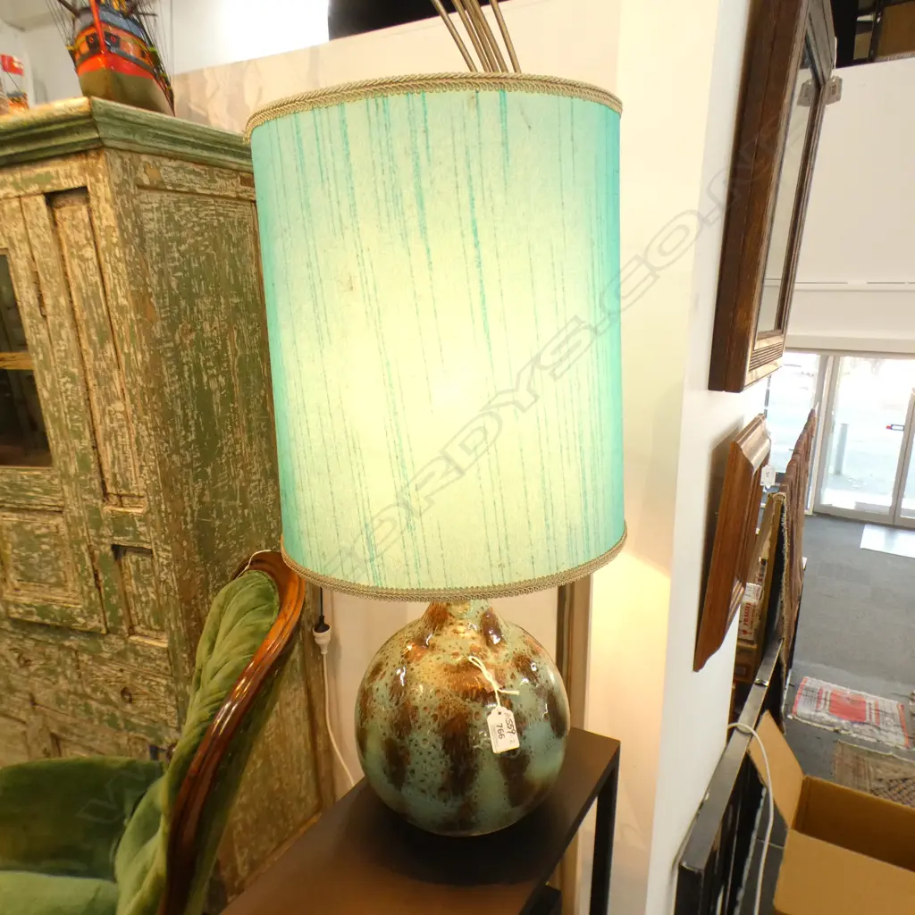 NZ POTTERY SIDE LAMP, WITH SHADE, WORKING, H.640mm Image 1++