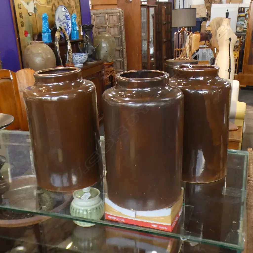 3 x  LARGE RETRO STONE JARS Image 1++
