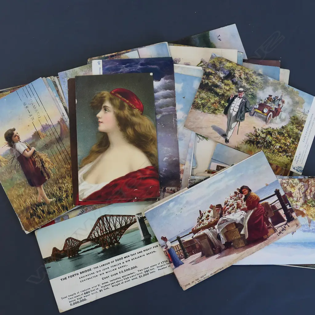 COLLECTION VINTAGE POSTCARDS w. NZ STAMP c.1900 Image 1++
