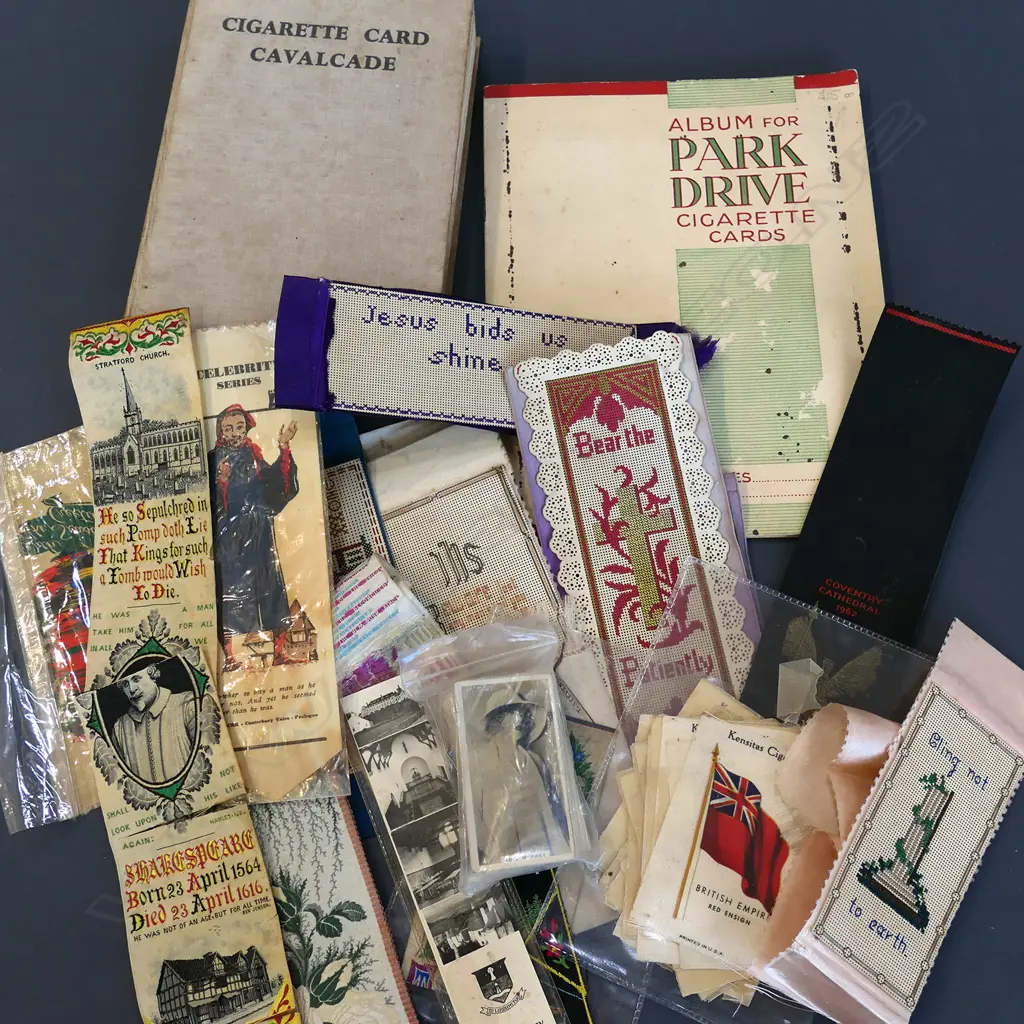 ASST. ANITQUE BOOKMARKS, STEPHENGRAPHS & CIGARETTE CARDS + BOOK  Image 1++