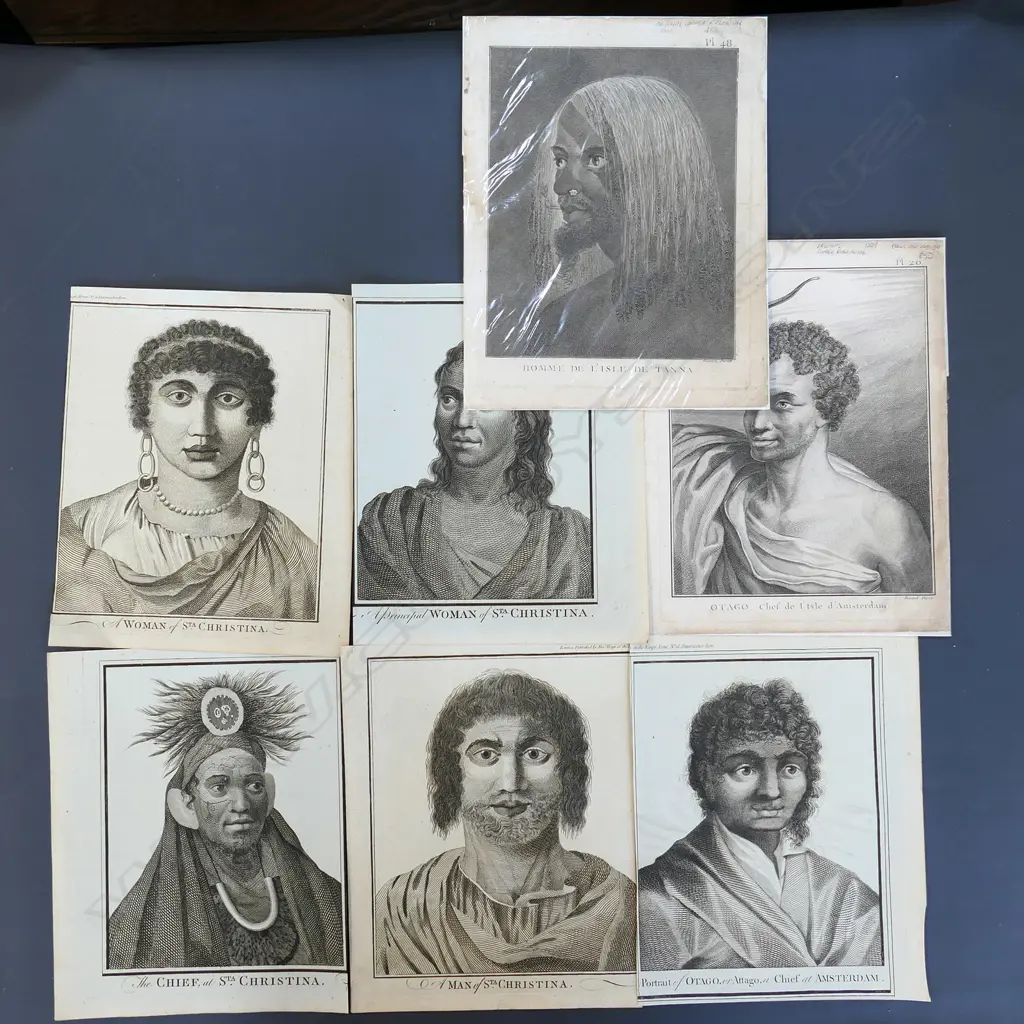 7 PORTRAIT COPPER ENGRAVINGS FROM COOKS VOYAGES c.1795 Image 1++