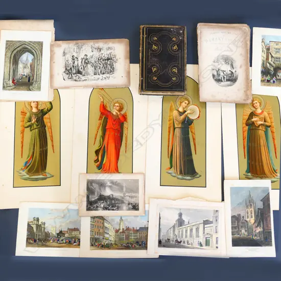 ASST. ETCHINGS & ENGRAVINGS +  BOOK, FOUR FRANGELICO ANGELS & OTHERS