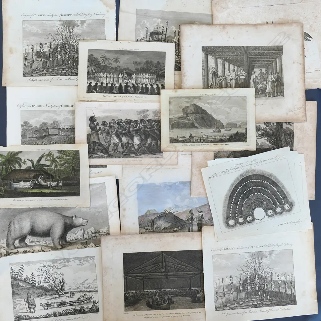 20 (APPROX) ENGRAVINGS FROM CAPTAINS COOKS TRAVELS IN ALASKA, TAHITI ETC Image 1++