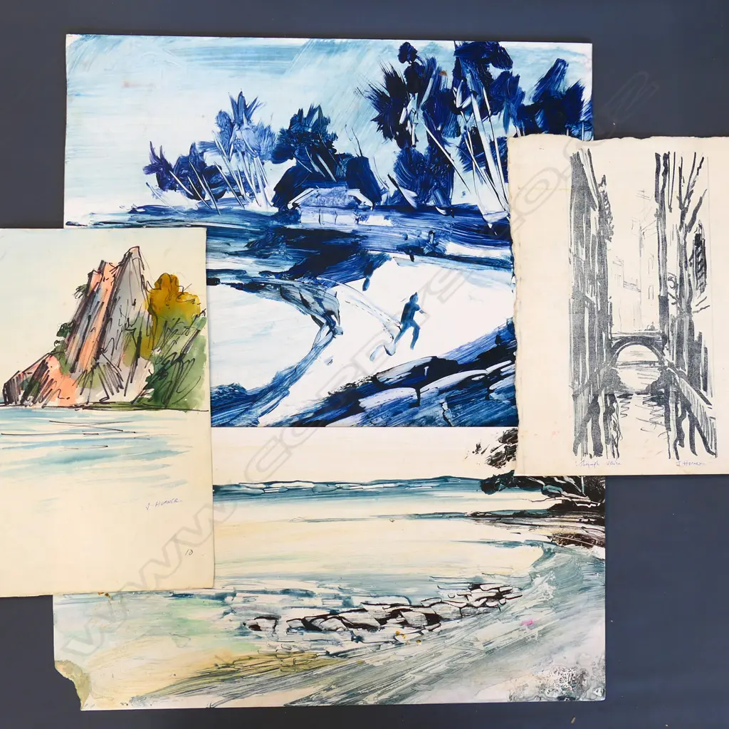 4 JOHN HORNER ORIGINAL ARTWORKS; 3 W/C + LITHO Image 1++