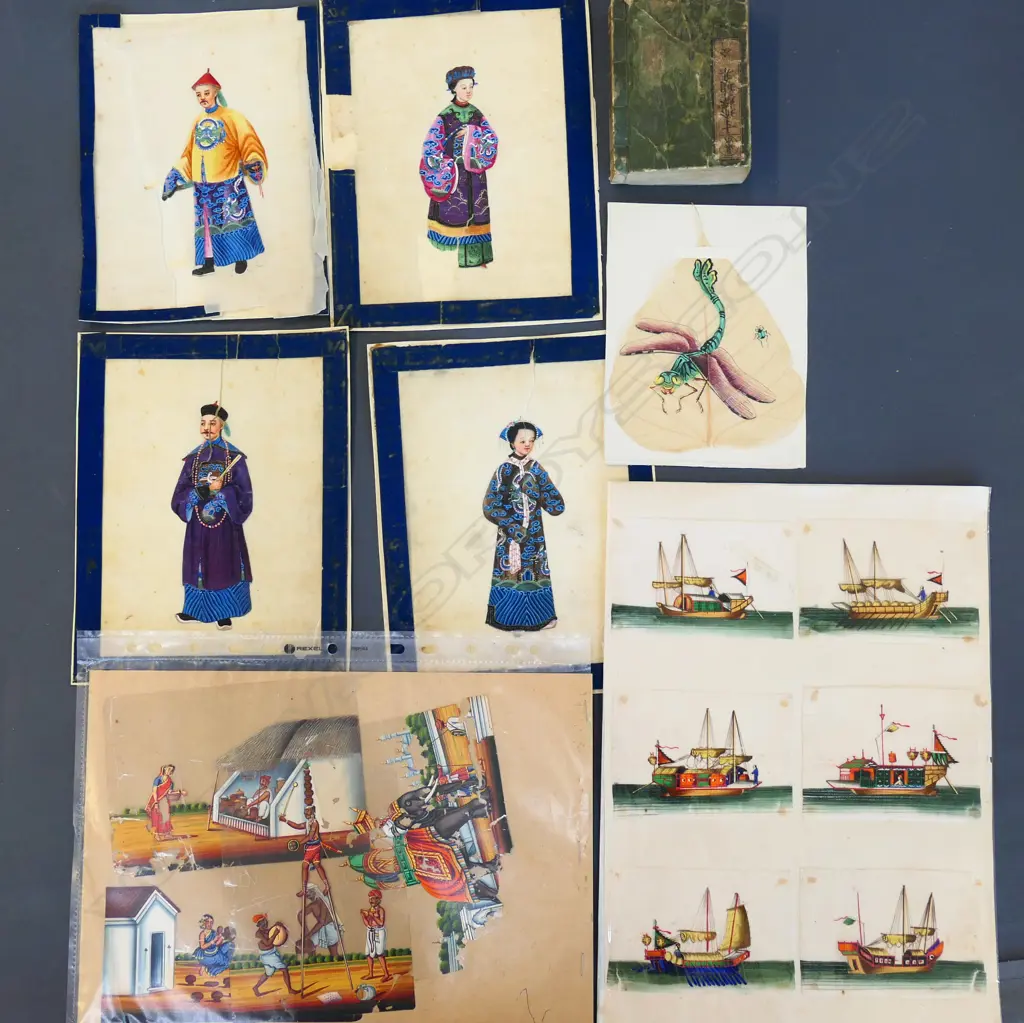 ASST. ASIAN RICE PAPER PAINTINGS + CHINESE BOUND BOOK Image 1++