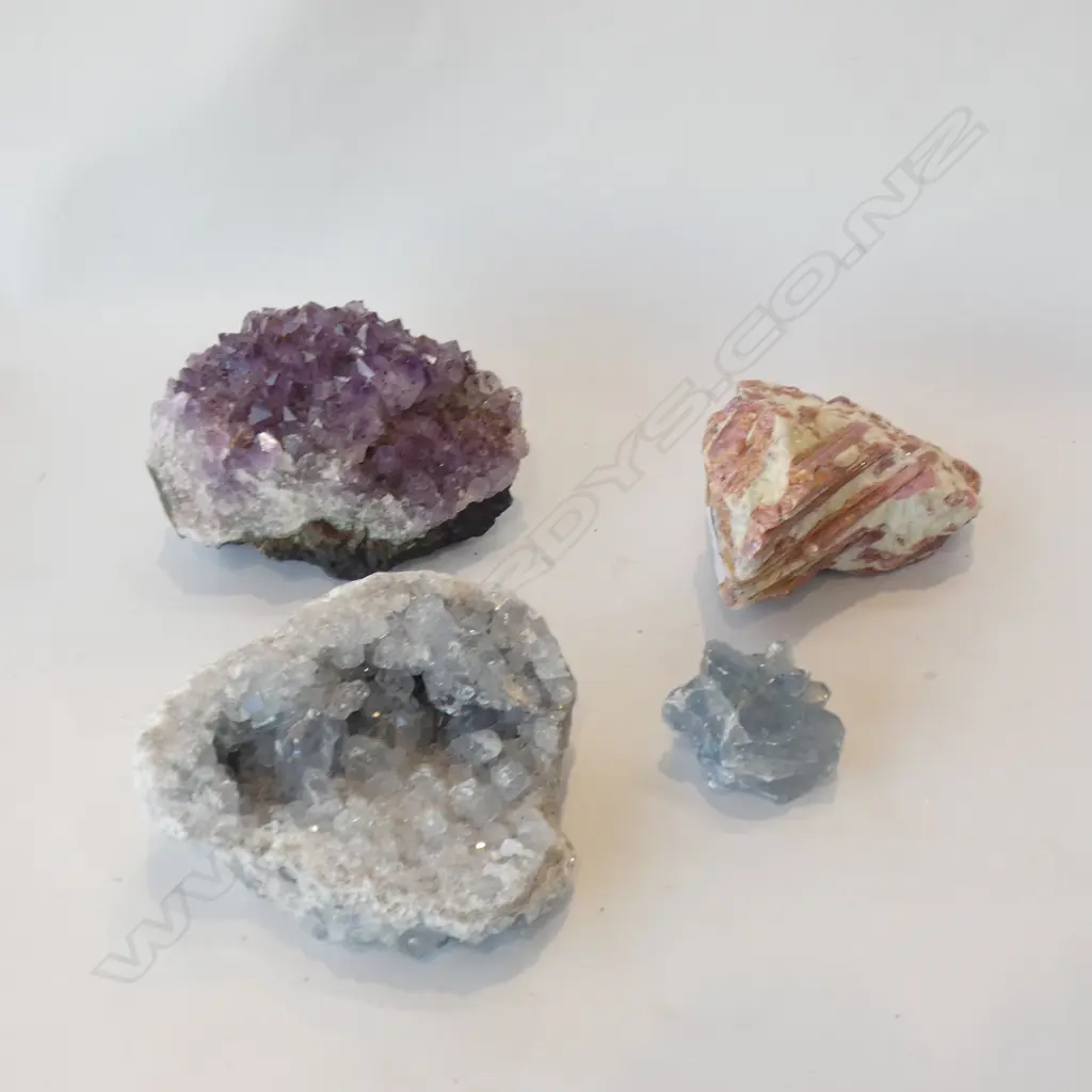 CELCITE & PURPLE AMETHYST CRYSTALS + QUARTZ H.150mm Image 1++