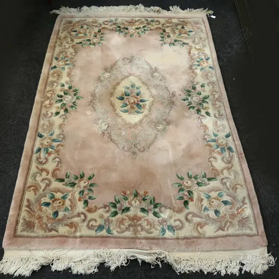 VINTAGE CHINESE FLORAL WOOL RUG, SOME STAINING, 1230 X 2100MM