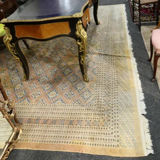 EXTRA LG HAND KNOTTED INDO-PERSIAN CARPET, PALE APRICOT TONES, SOME STAINING, 5400 x 3700 mm