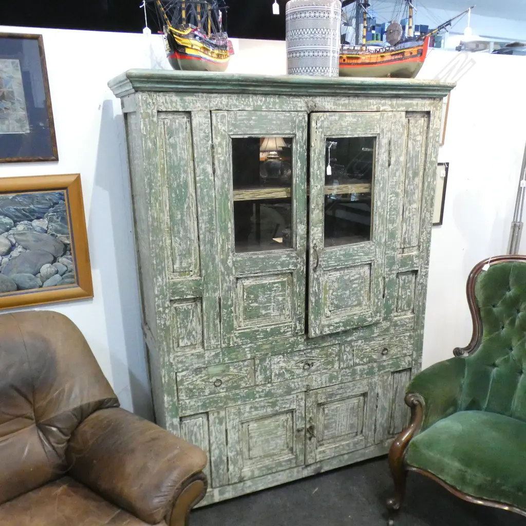 ANTIQUE INDIAN PAINTED CABINET FROM PUSHKAR 1300 x 480 x 1800mm Image 1++