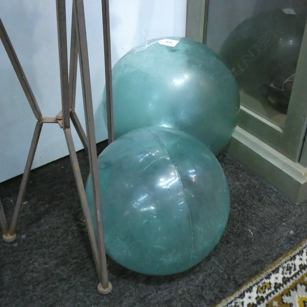 2 GREEN GLASS FISHING FLOATS Image 1++
