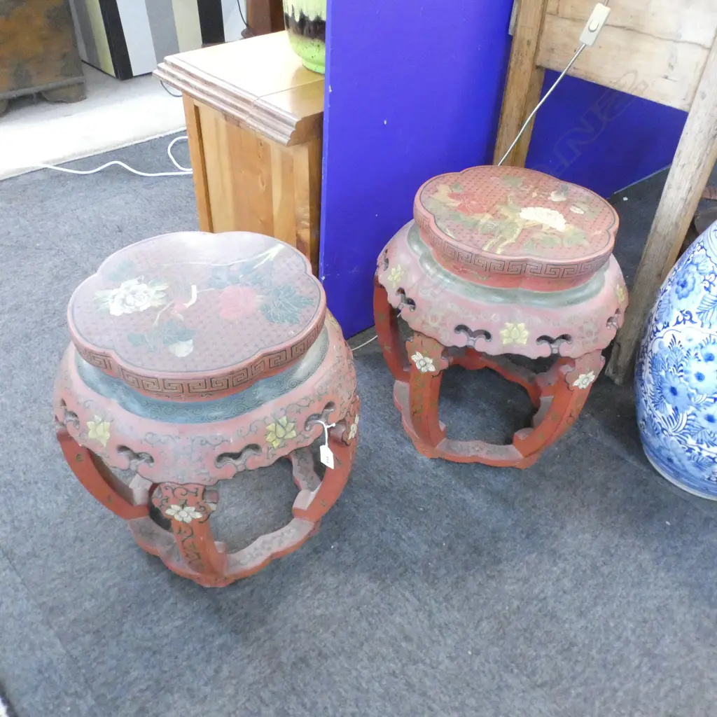 PR LACQURED ORIENTAL DRUM SIDE TABLES H.460mm Image 1++