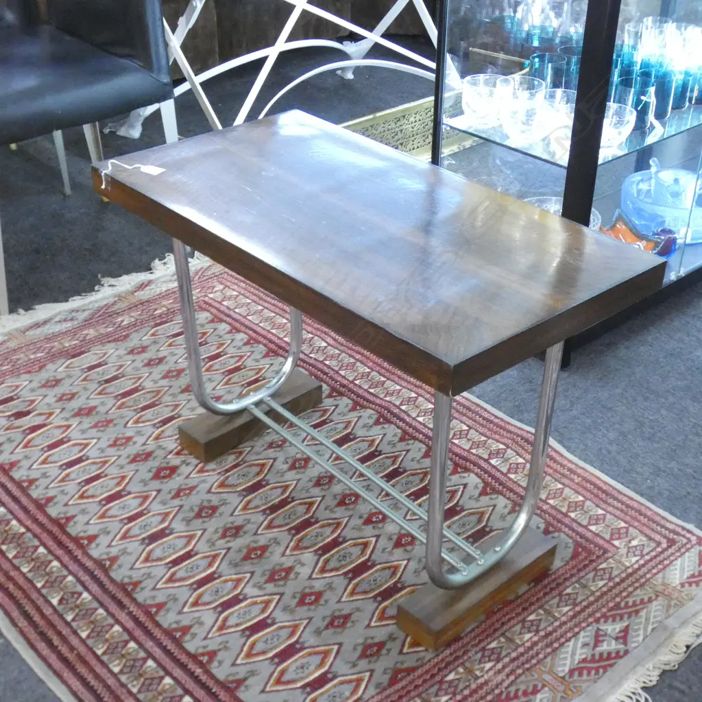 ART DECO CONSOLE TABLE, BOW CHROME LEGS  765 X 400MM Image 1++