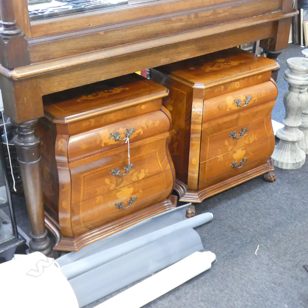 PR ITALIAN VINTAGE INLAID WOODEN 3 DRAWER BEDSIDE TABLES Image 1++