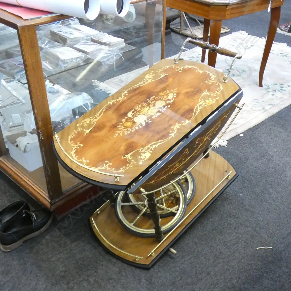 ITALIAN INLAID BAR CART WHEEL A/F Image 1++