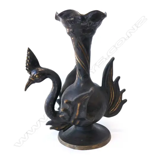 ART NOUVEAU TALL HEAVY METAL BIRD OF PARADISE FLOOR VASE, H. 500MM