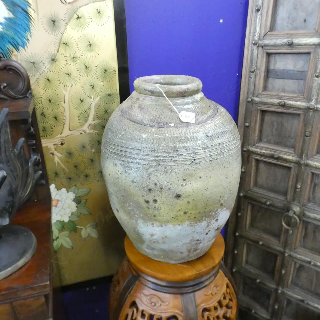 2 LG CHINESE POTTERY WINE JARS, (ONE WITH CHIP TO TOP RIM), H. 500mm Image 1++