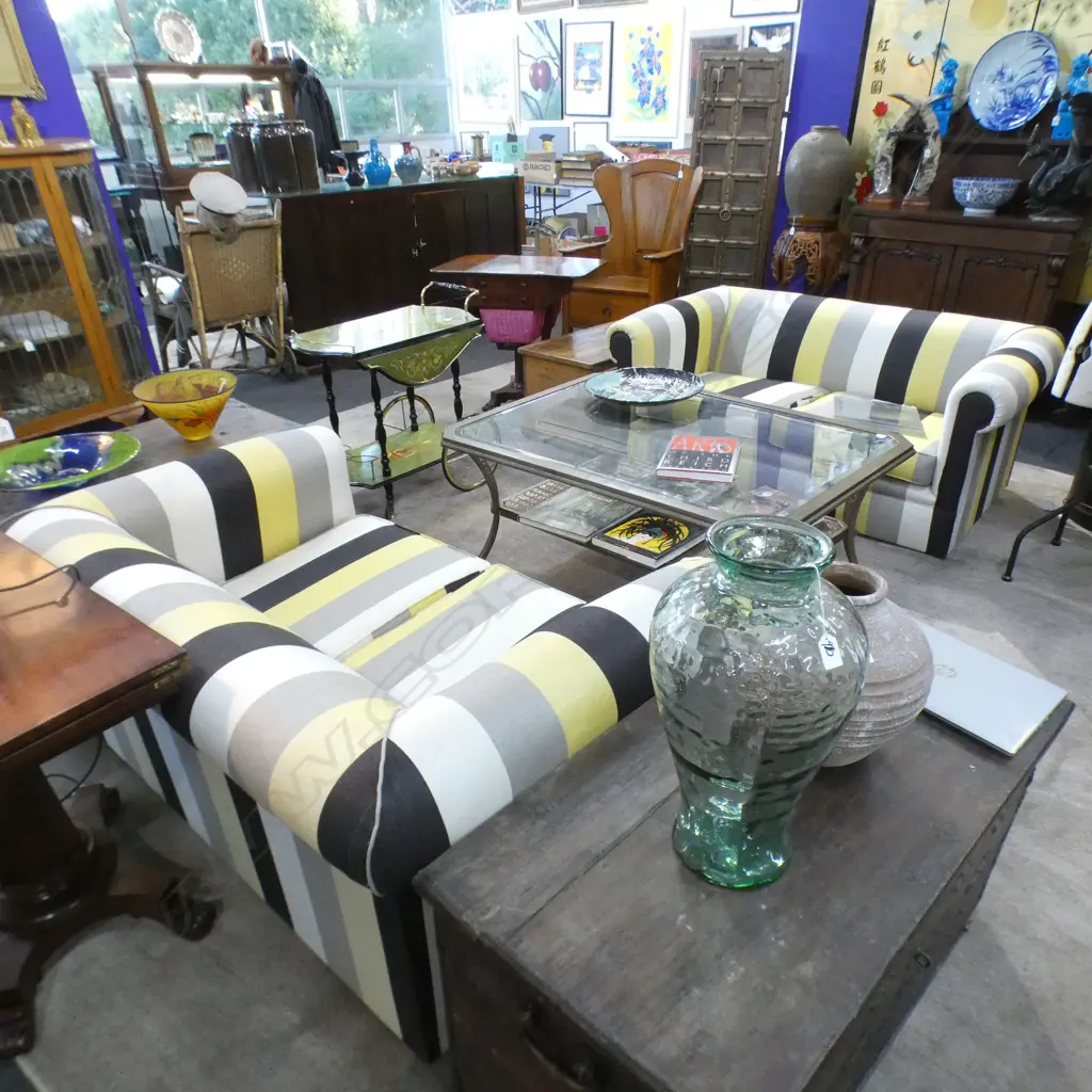 PAIR OF STRIPED TWO SEATER COUCHES Image 1++