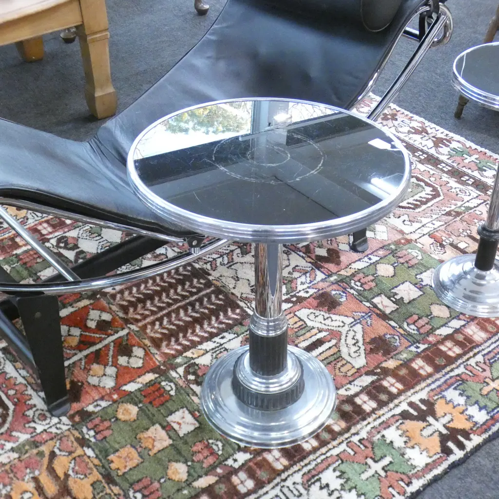 DECO CHROME & BLACK GLASS SIDE TABLE Image 1++