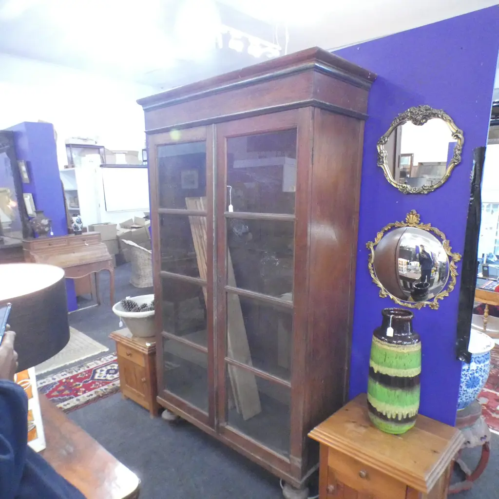 TEAK GLAZED CABINET 1240 x 450 x 2000mm (hinges need attention) Image 1++