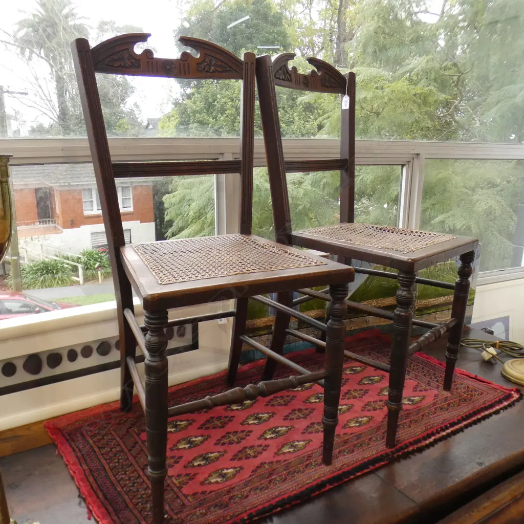 PR EDWARDIAN WYCOMBE CANE SEATED CHAIRS, DAMAGE TO SEATS Image 1++