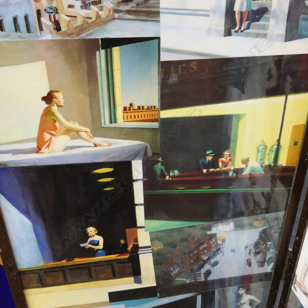 FOLDING 3 PANEL SCREEN w. EDWARD HOPPER ARTWORKS H.1700mm Image 1++