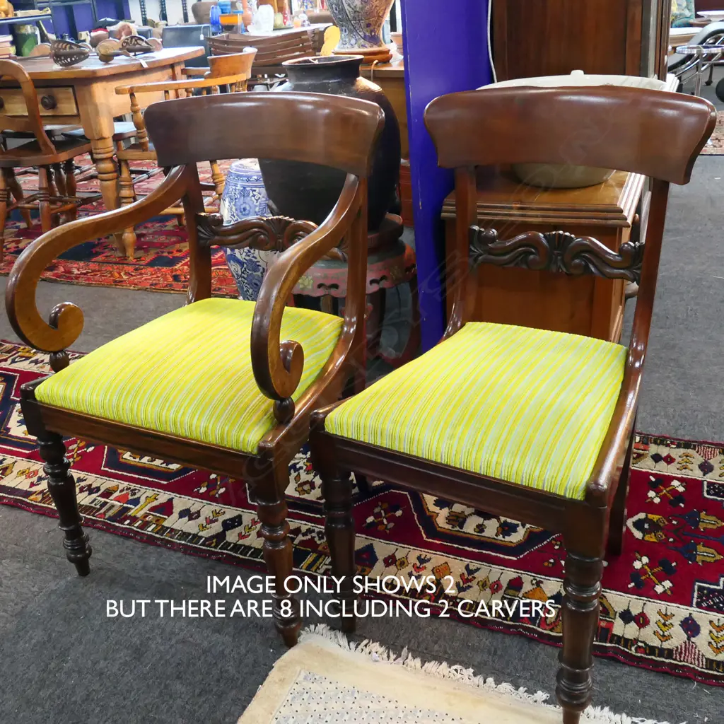EIGHT REGENCY MAHOGANY BAR BACK CHAIRS - 2 CARVERS Image 1++