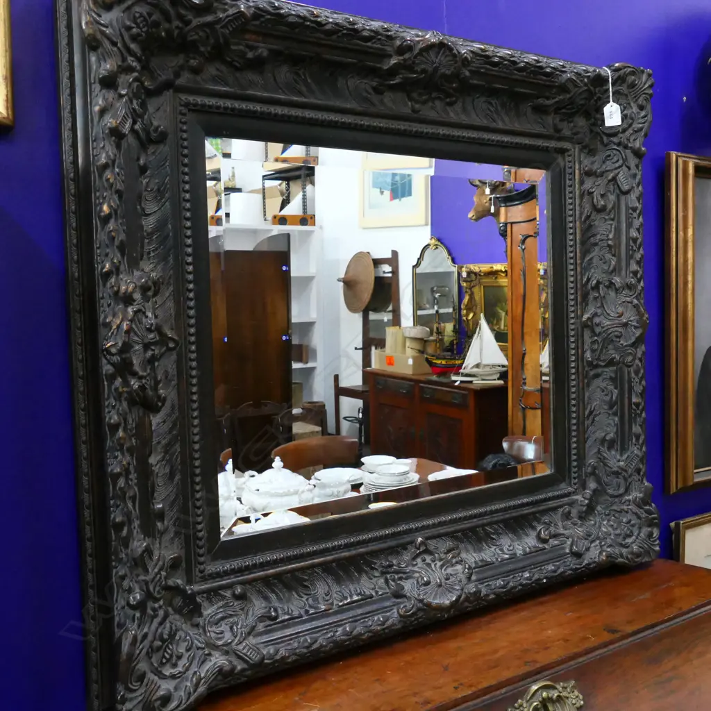 LG DARK WOODEN ORNATELY CARVED WALL MIRROR  930 X 830MM Image 1++