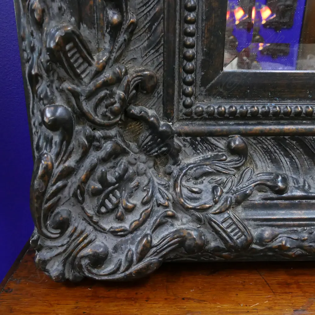 LG DARK WOODEN ORNATELY CARVED WALL MIRROR  930 X 830MM Image 1++