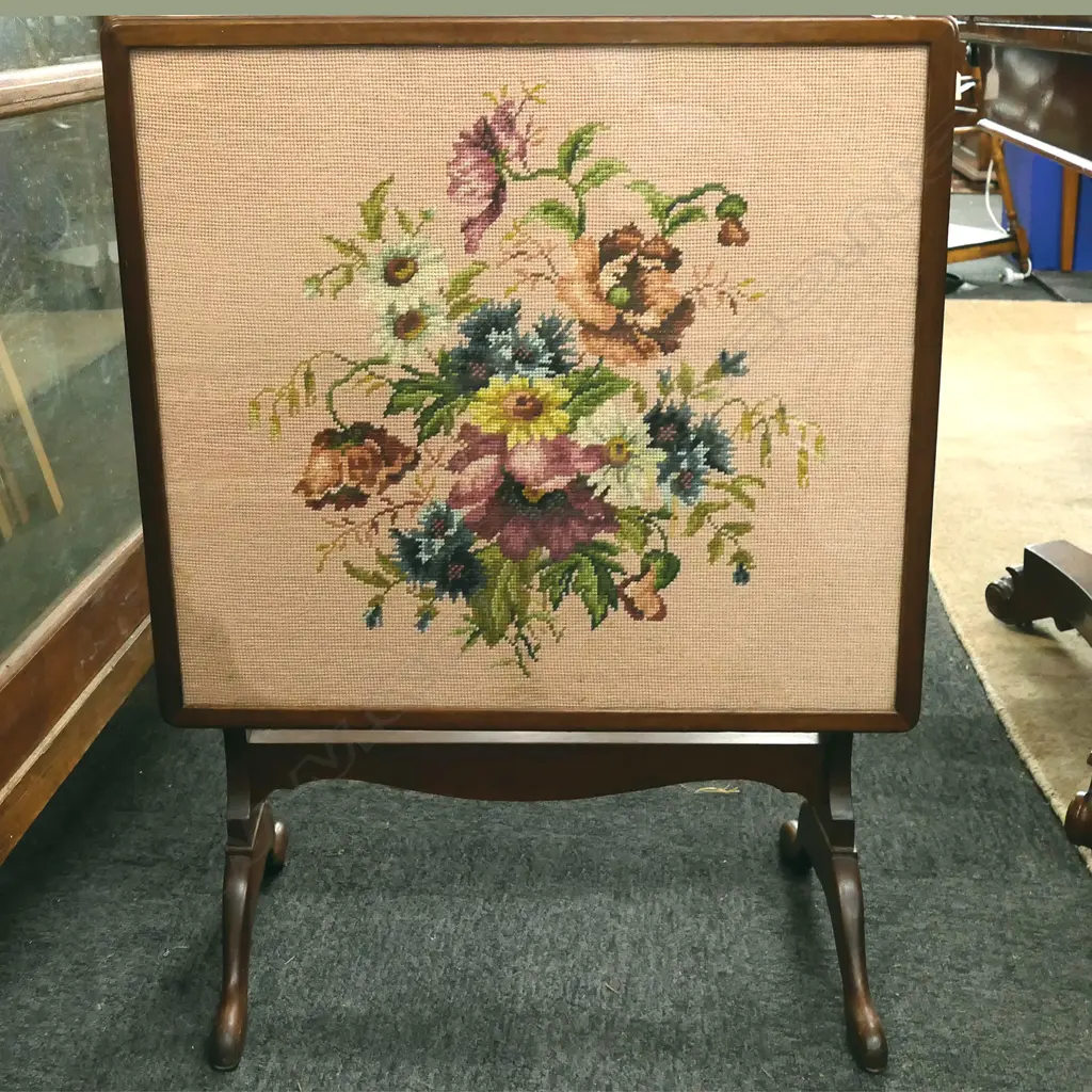 VINTAGE GLASS TOP FLORAL TAPESTRY FOLDING TABLE, 600 X 520 X 460mm Image 1++