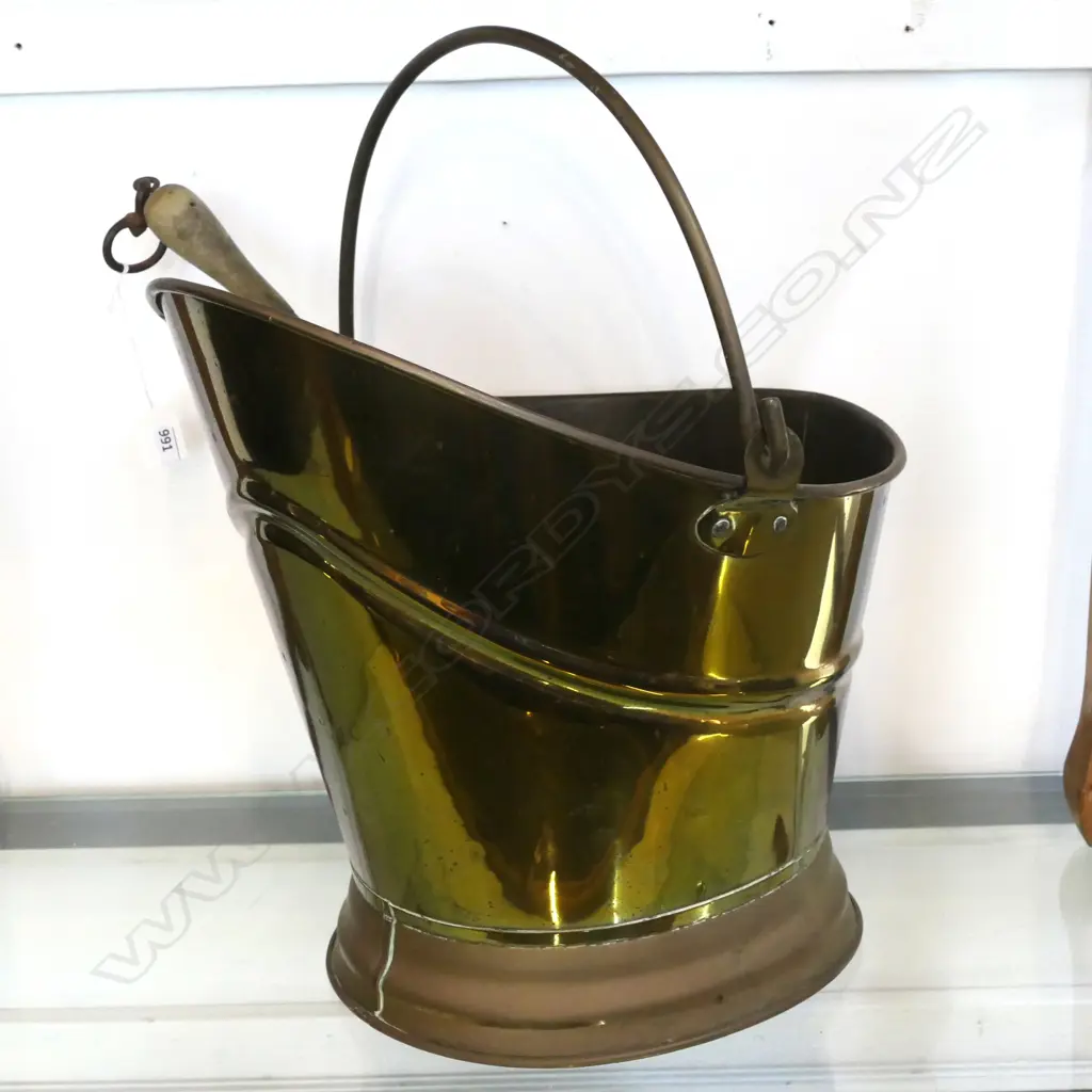 VINTAGE BRASS COAL BUCKET & POKER Image 1++
