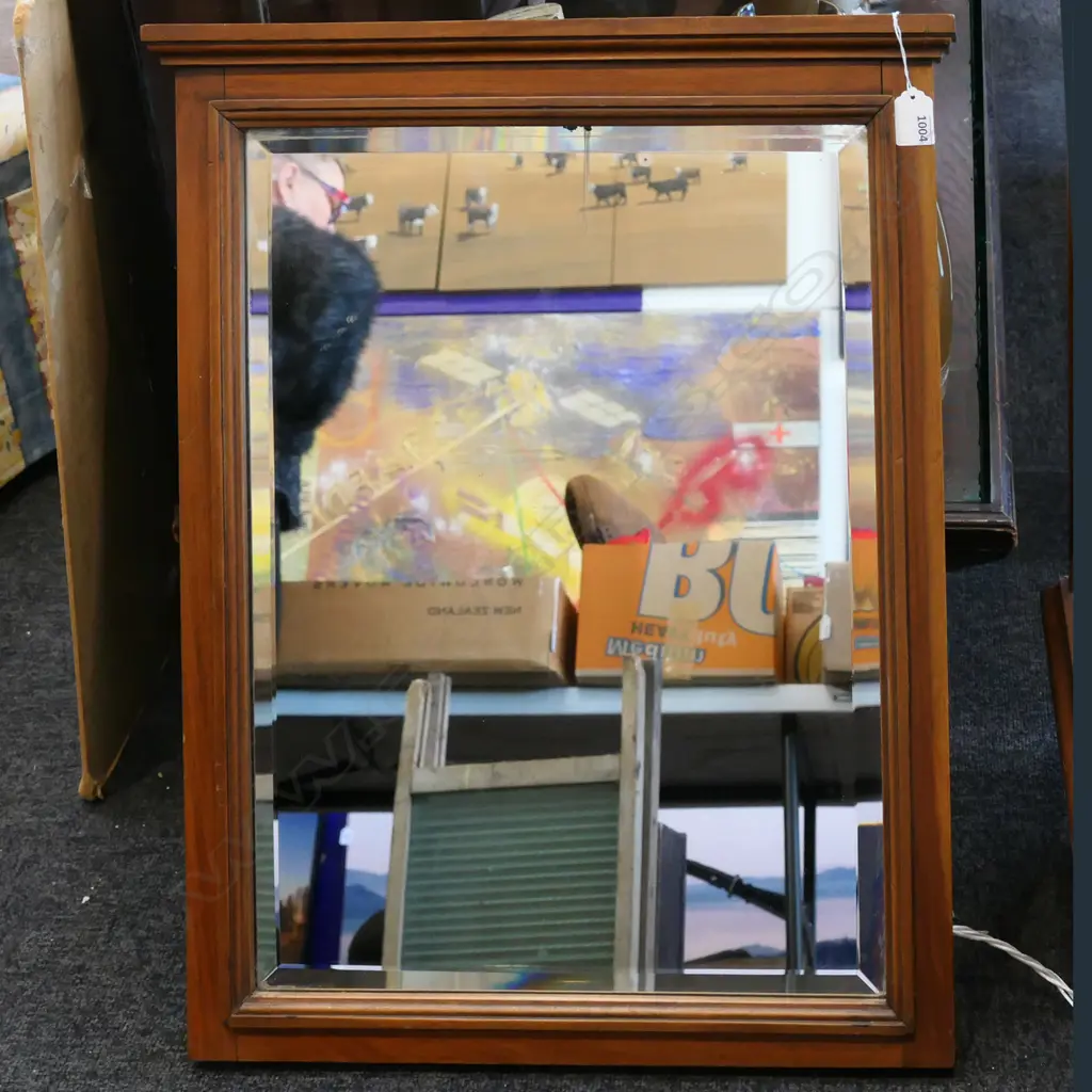 WOOD FRAMED BEVELLED MIRROR 660x520mm Image 1++