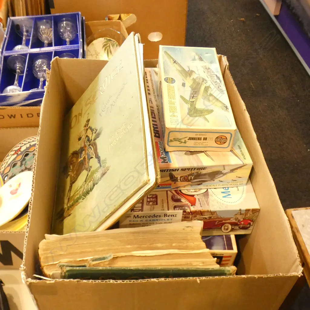 BOX LOT MILITARY MODEL KITS + 2 BOOKS Image 1++
