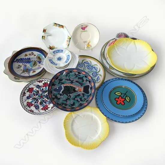 BOX ASST VINTAGE CHINA, INCL. NORITAKE & 'FAIRYLAND', SOME FAULTS