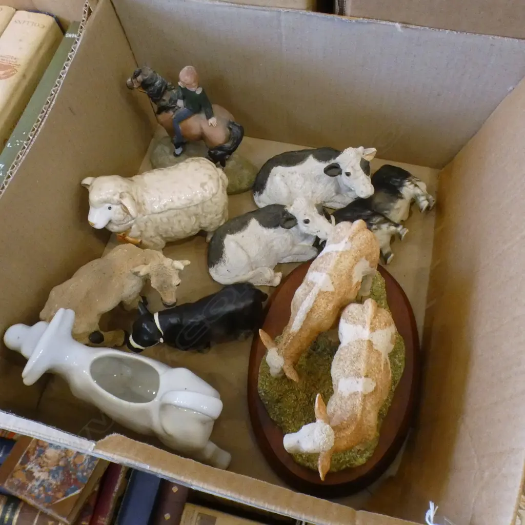 SM BOX ASST COW FIGURINES INCL JUG + SHEEP SUGAR BOWL + HORSE FIGURE  Image 1++