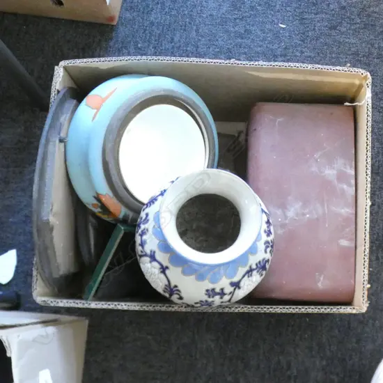 BOX OF RADIO. SHOES. PICTURE. CHINA ETC