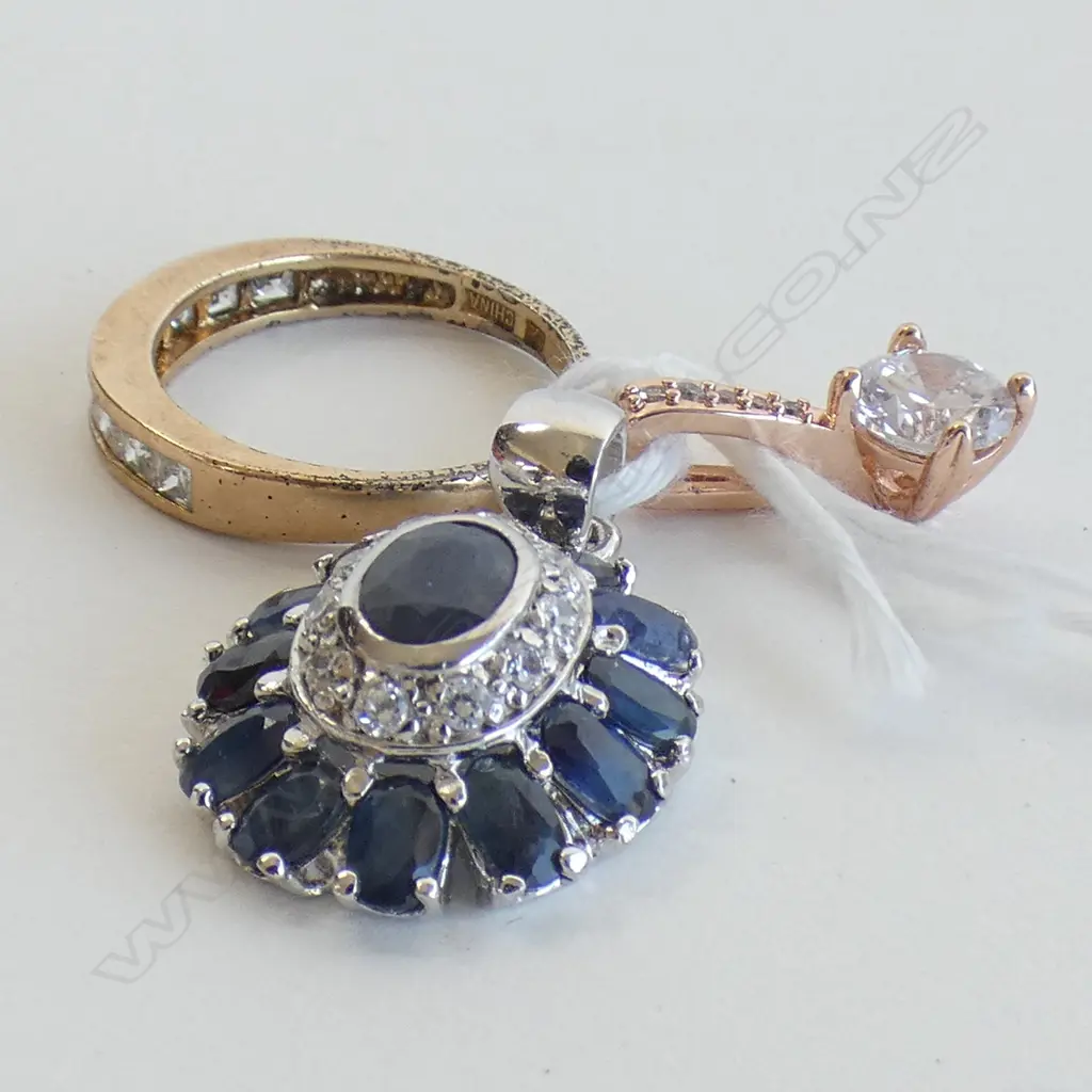 GOLD PLATED RING/SAPPHIRE PENDANT/FAUX DIAMOND PENDANT Image 1++