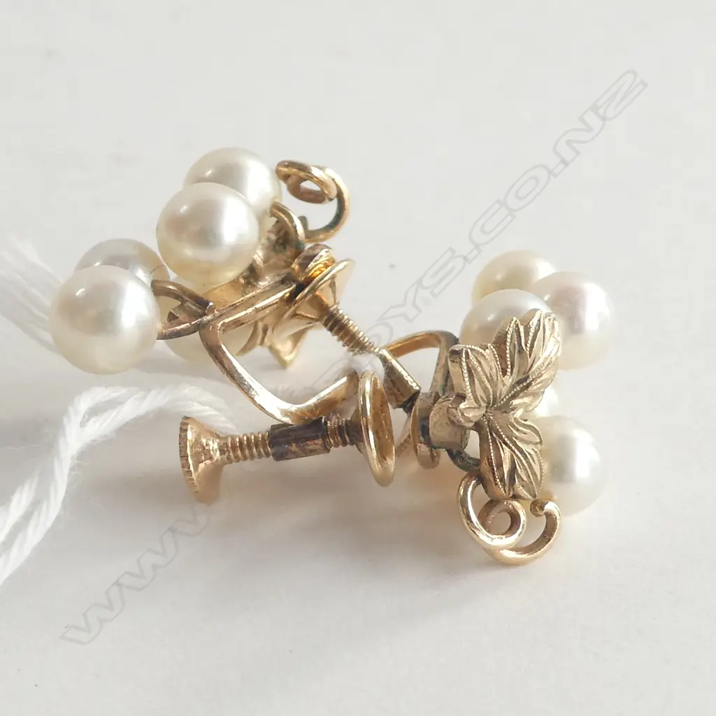 PAIR 14CT GOLD AND PEARL SCREW ON EARRINGS 6.78gm Image 1++