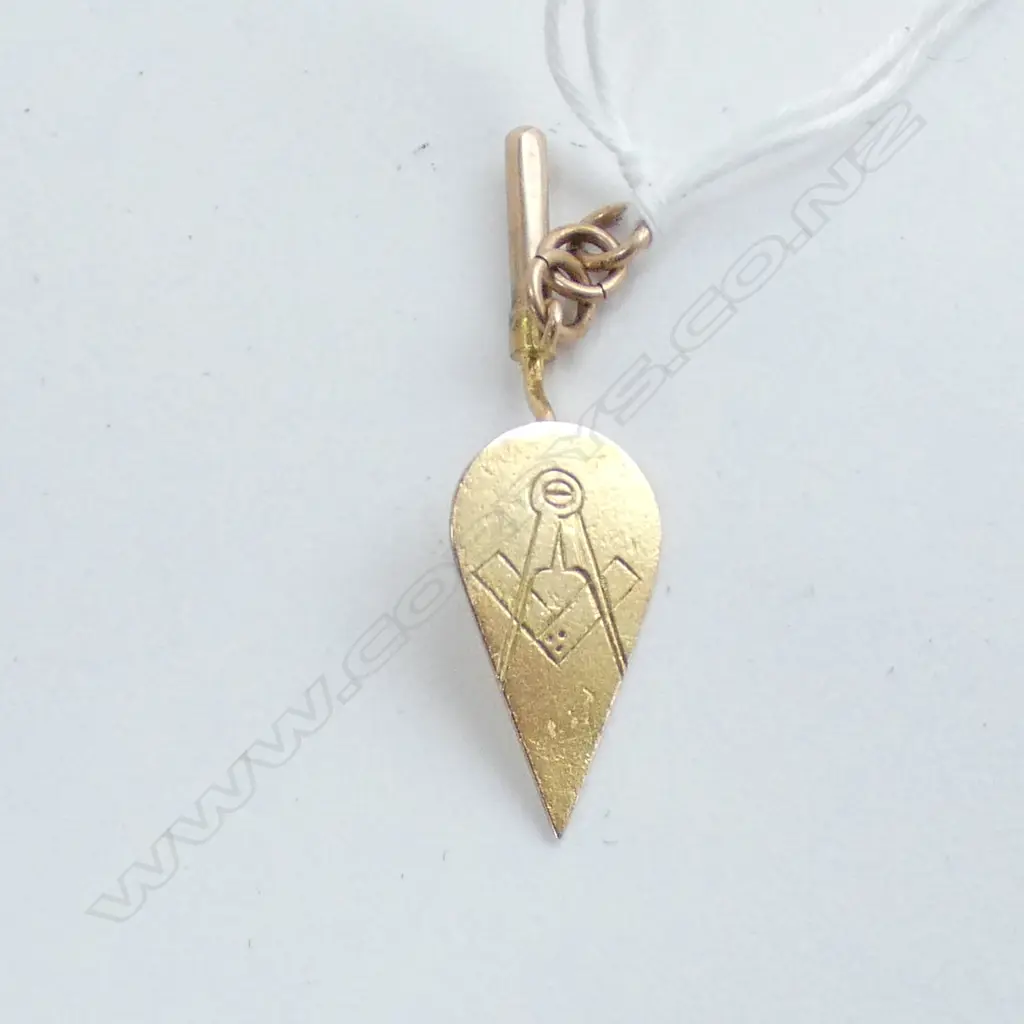 GILDED 9CT ROSE GOLD C1900 MASONIC MINI TROWEL FOB 2.3gms Image 1++