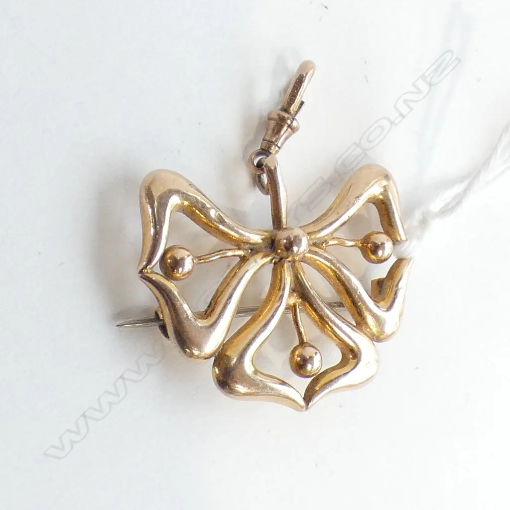 EDW 9CT ROSE GOLD ART NOUVEAU BROOCH WITH CLIP 3.74gms Image 1++
