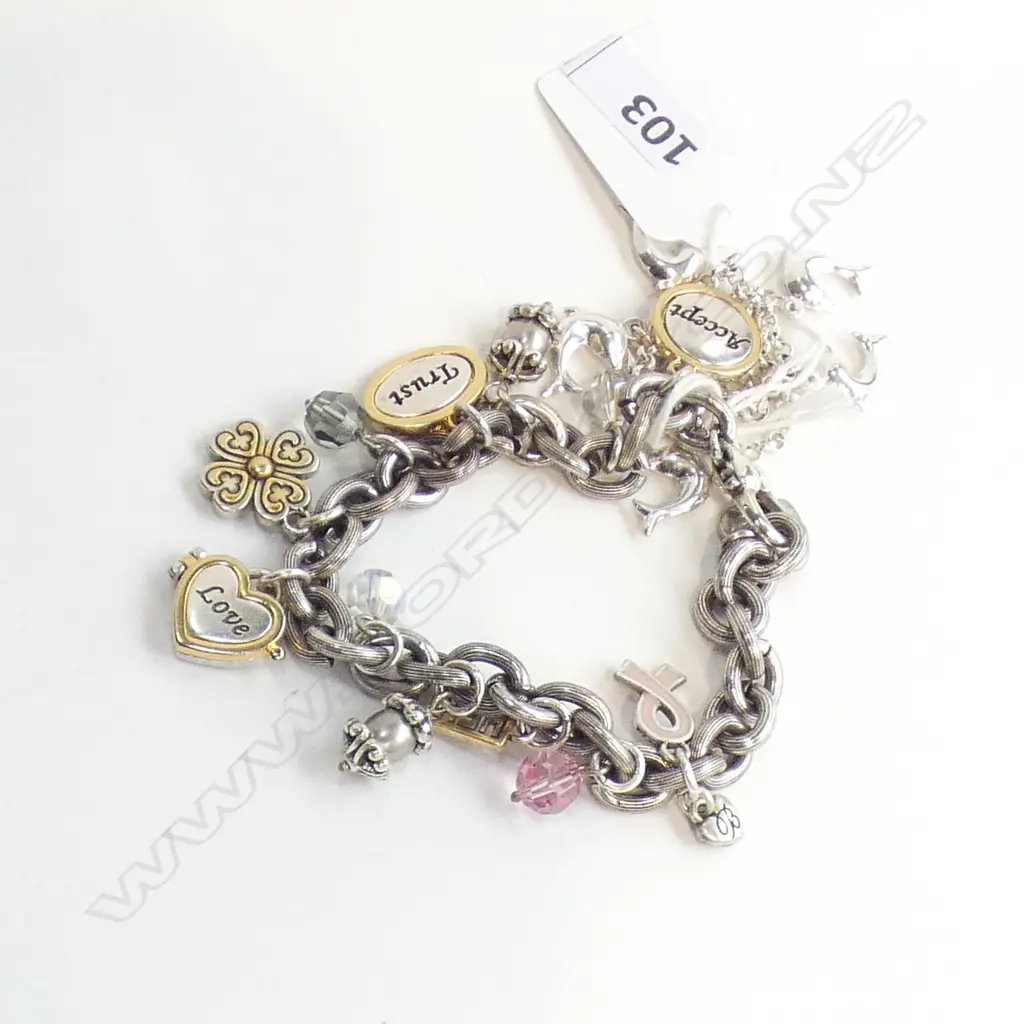 TWO SILVER CHARM BRACELETS Image 1++