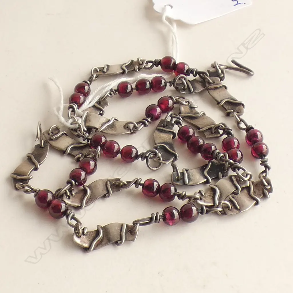 STG & GARNET NECKLACE L.410mm & BRACELET Image 1++