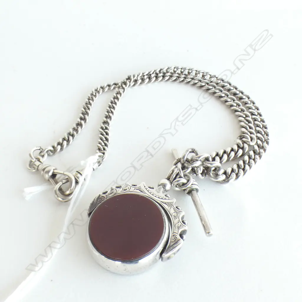 STG SILVER & BLOODSTONE SPINNER ON CHAIN 38 GRAMS Image 1++