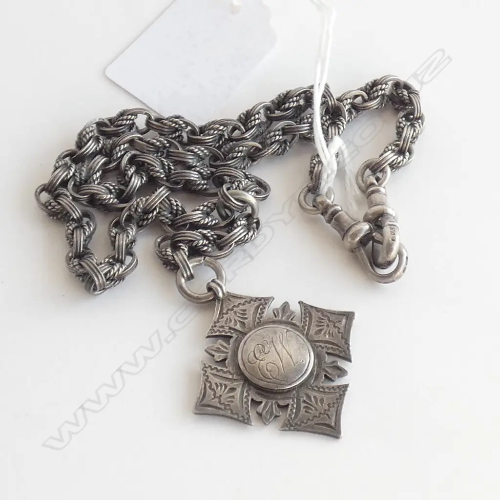 (17934) ANTIQUE SILVER PRINCE-OF-WALES ALBERT CHAIN Image 1++