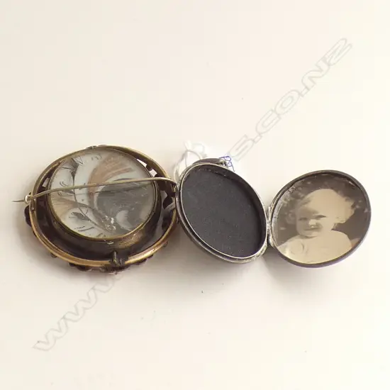 VICTORIAN PORTRAIT BROOCH + SILVER LOCKET PENDANT