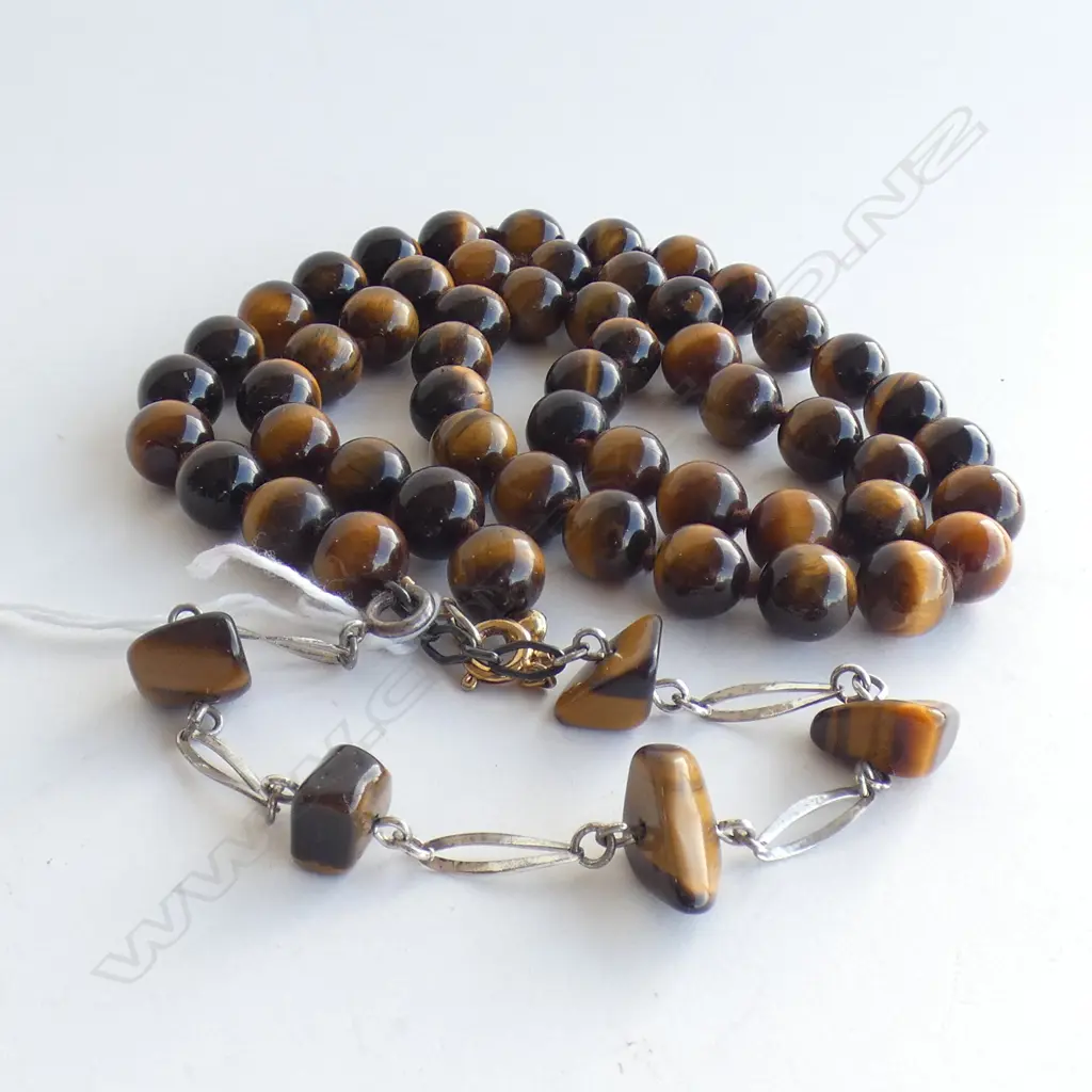 TIGERS EYE STONE NECKLACE, BRACELET & 3/4 HOOP EARRINGS  Image 1++