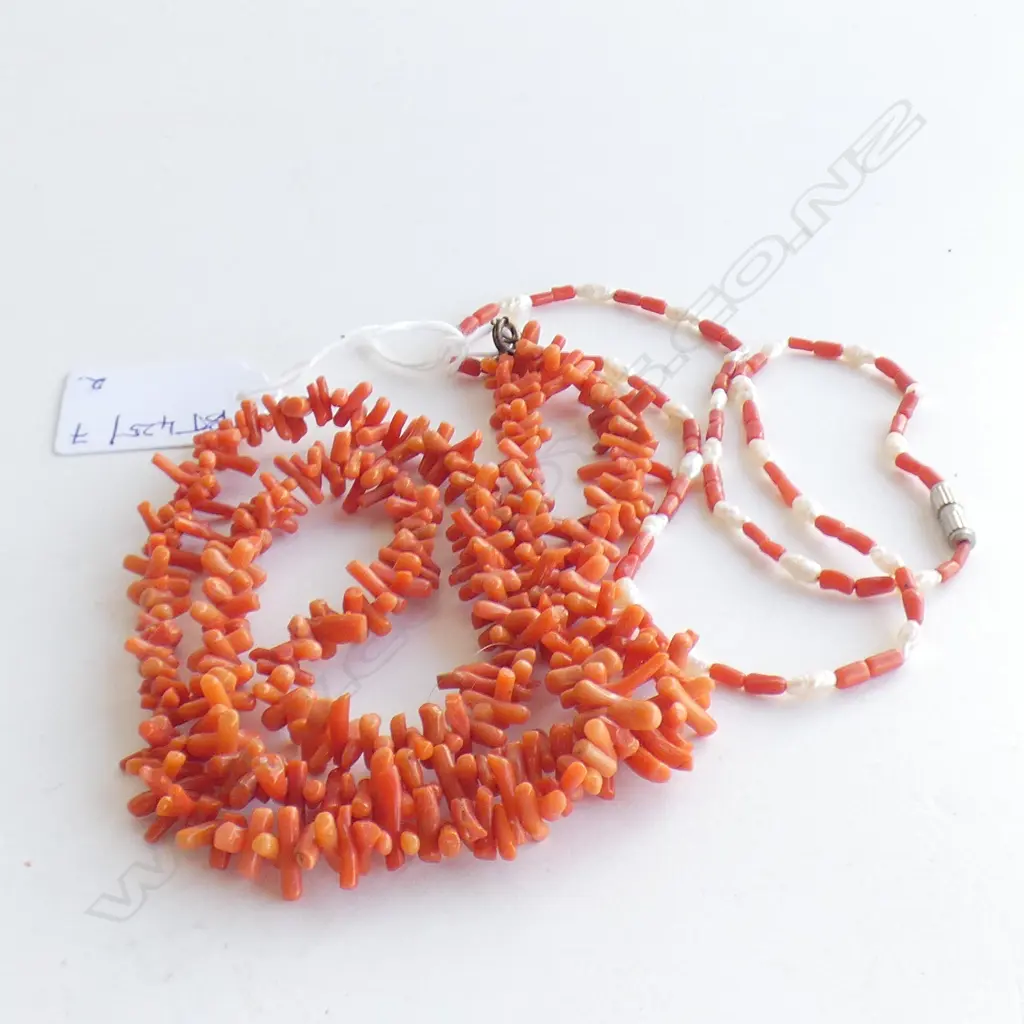 2 RED CORAL NECKLACES Image 1++