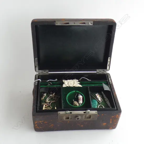 VICTORIAN JEWELLERY BOX AND CONTENTS
