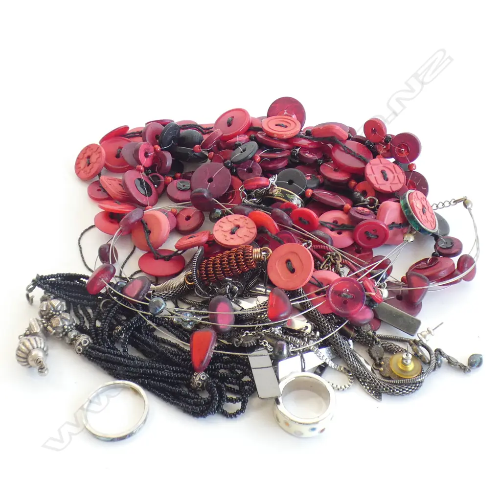 BAG BEAD & BUTTON NECKLACES + ENAMEL & PAUA RINGS, EARRINGS ETC.. Image 1++