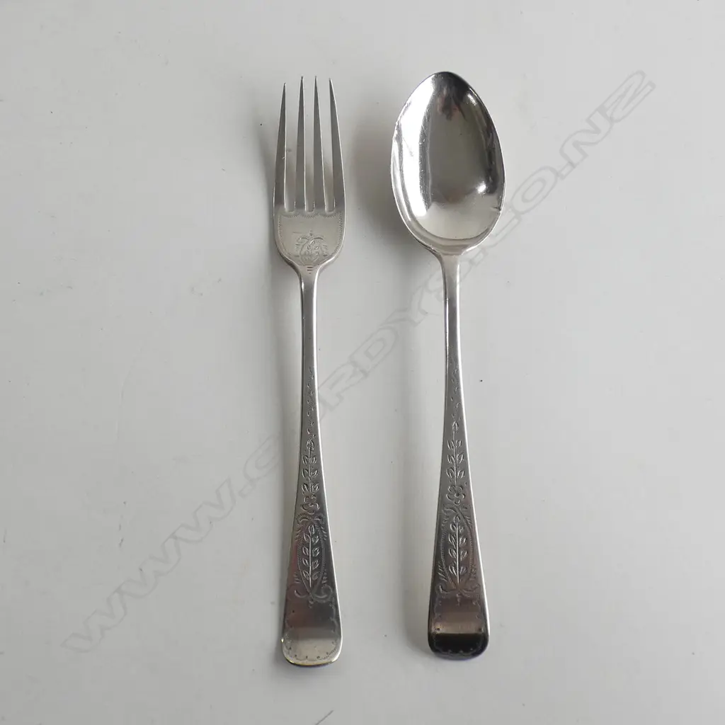  BOXED SILVER CHRISTENING SPOON & FORK SHEFFIELD 1904 49gm Image 1++
